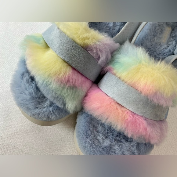 Kookaburra By UGG Colorful Faux Fur Platform Sandals Slippers Size 9 - Picture 3 of 12